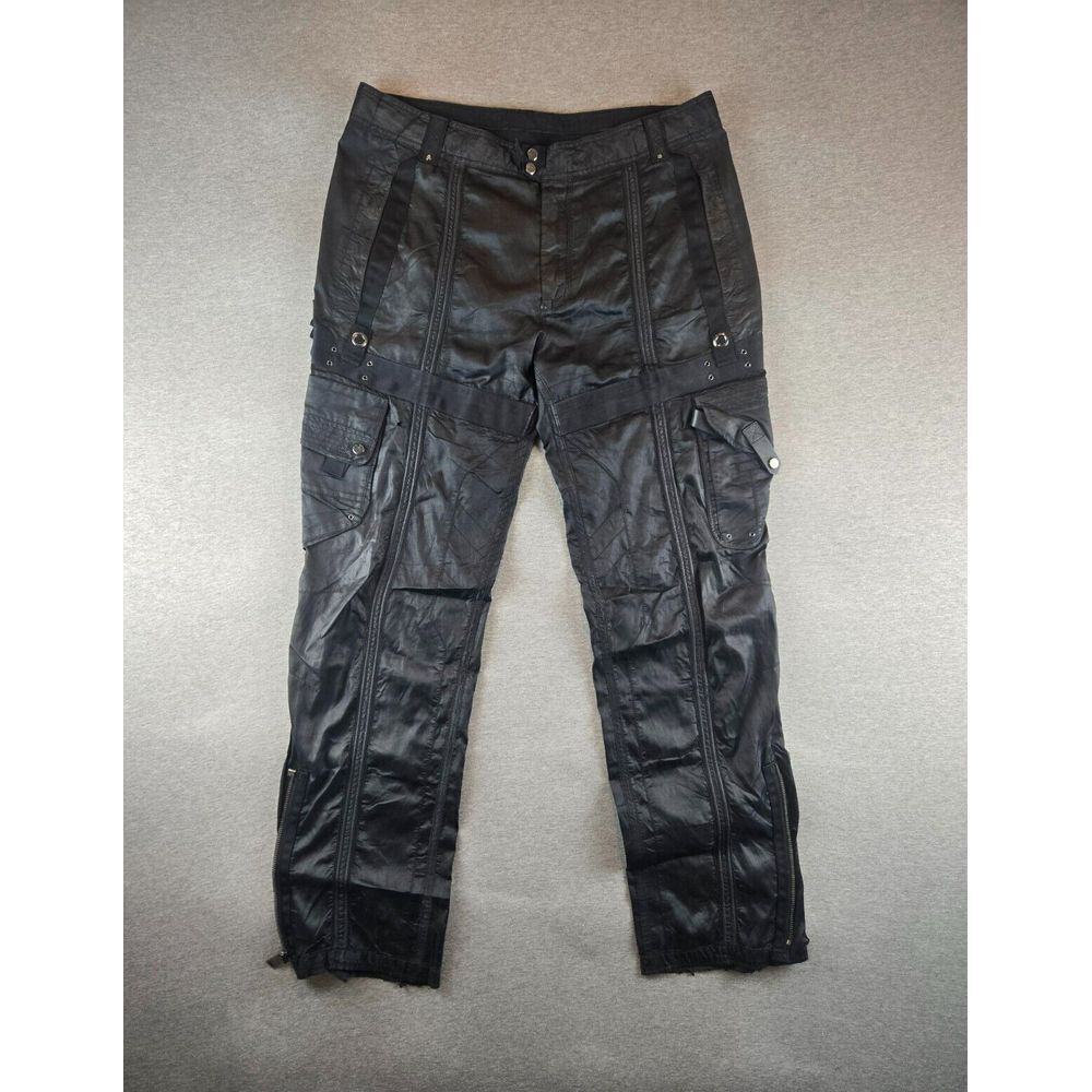 Ralph Lauren Black Label Pants Mens 38 Long Black Waxed Moto Cargo Nylon Vtg Y2K